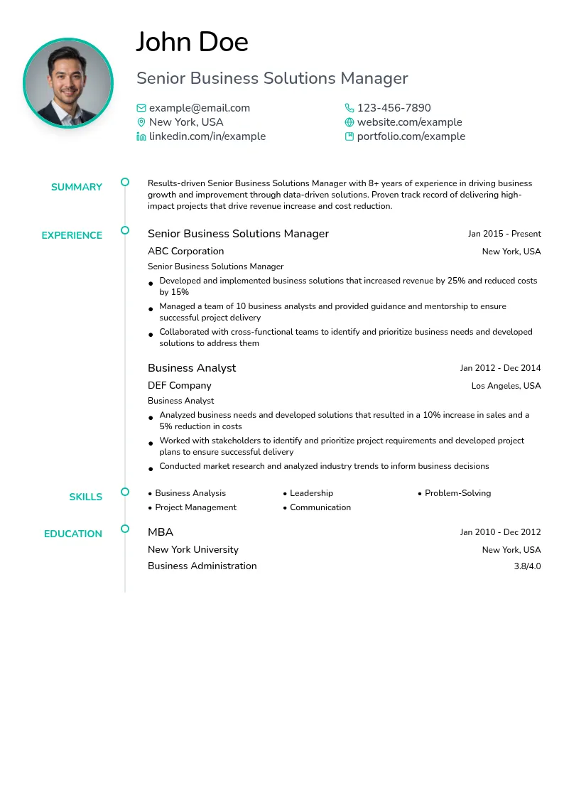 Senior Business Solutions Manager resume example