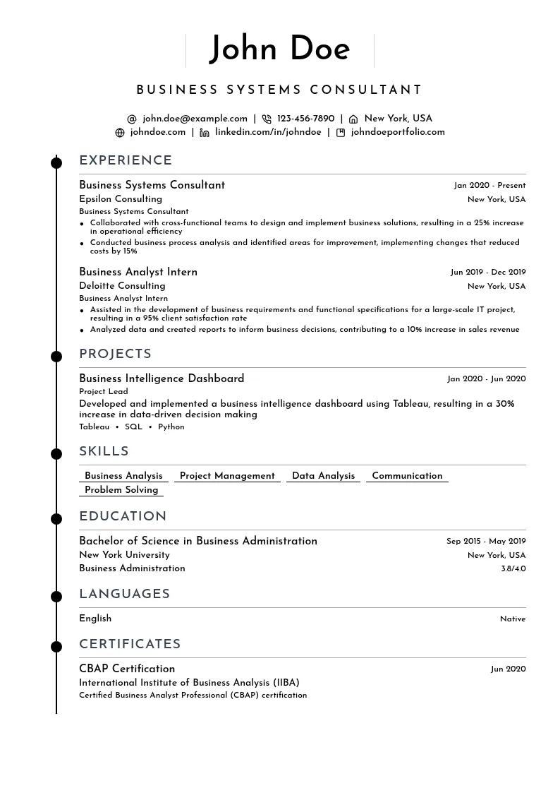 Business Systems Consultant resume example
