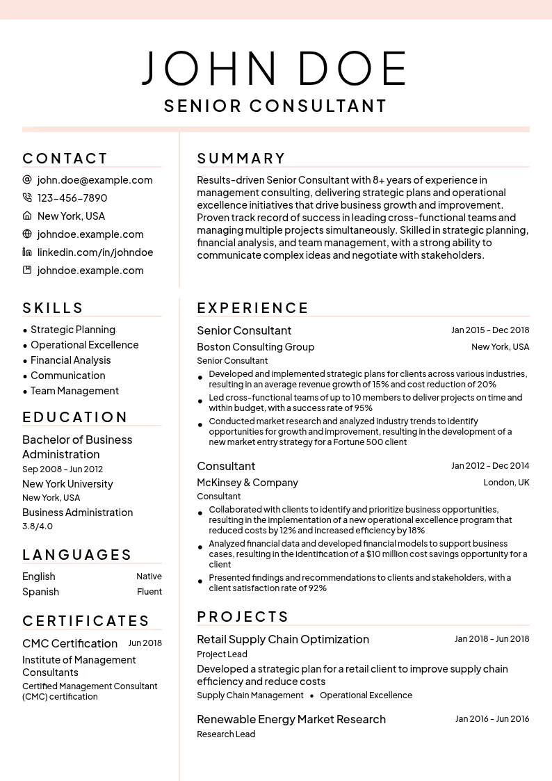 Senior Consultant resume example