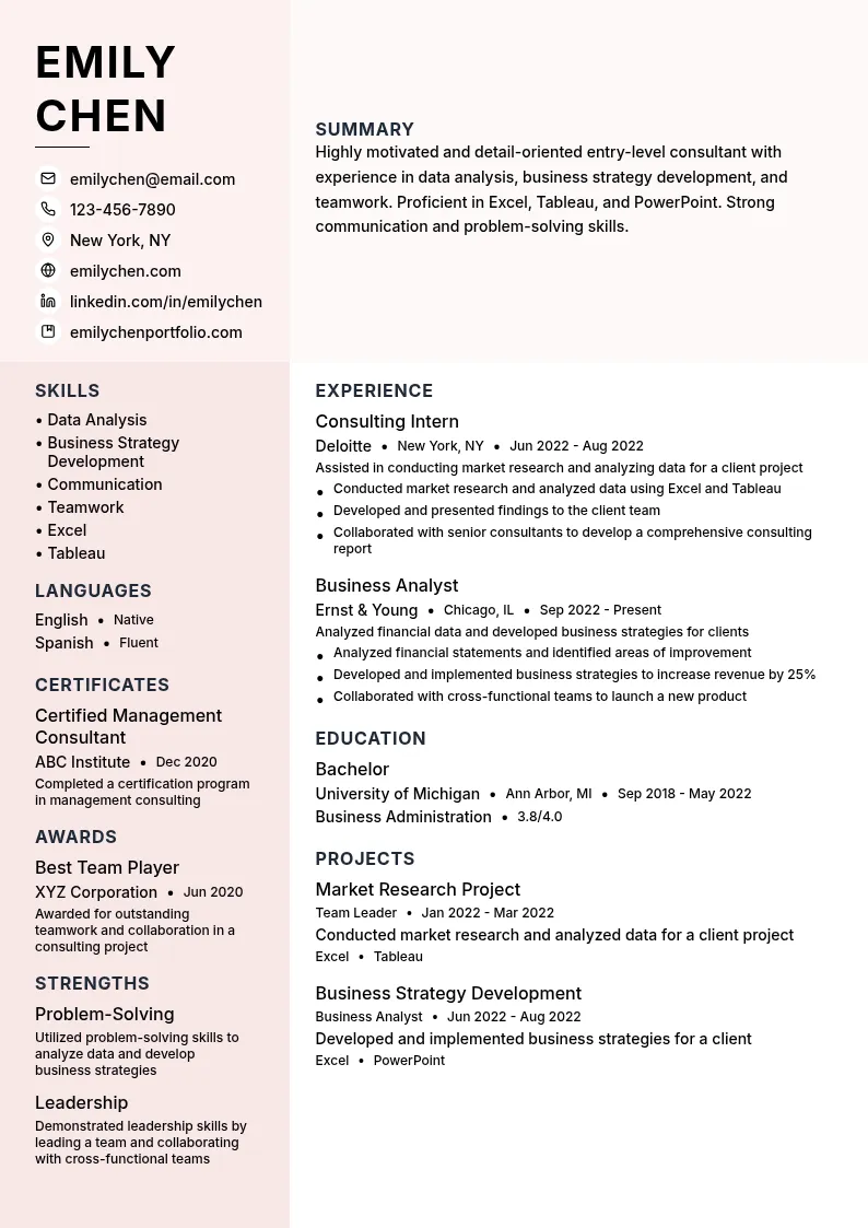 Entry-Level Consultant resume example