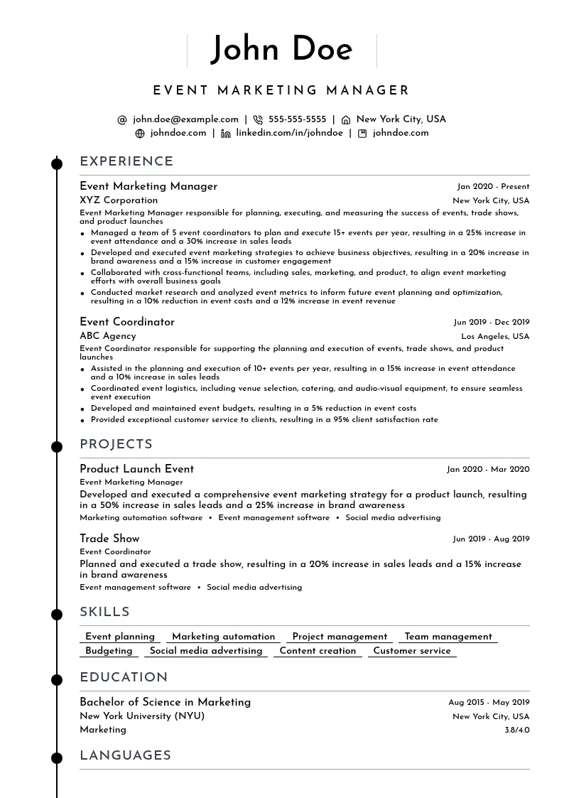 Event Marketing Manager resume example