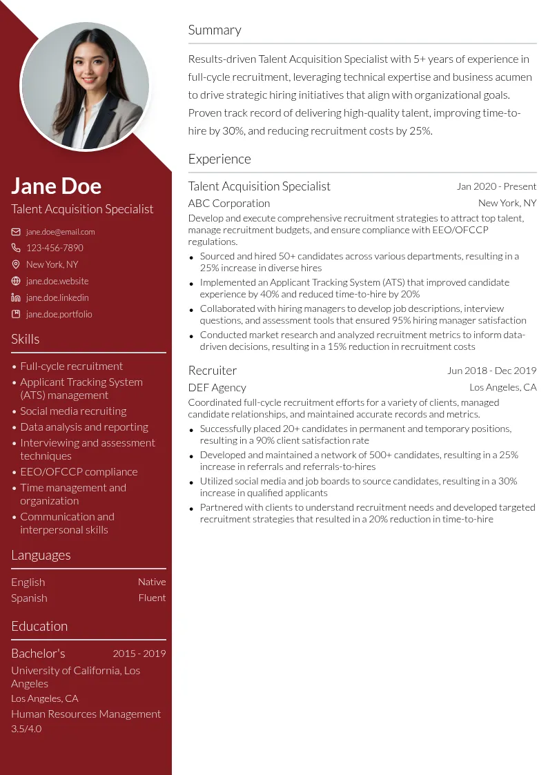 Talent Acquisition Specialist resume example