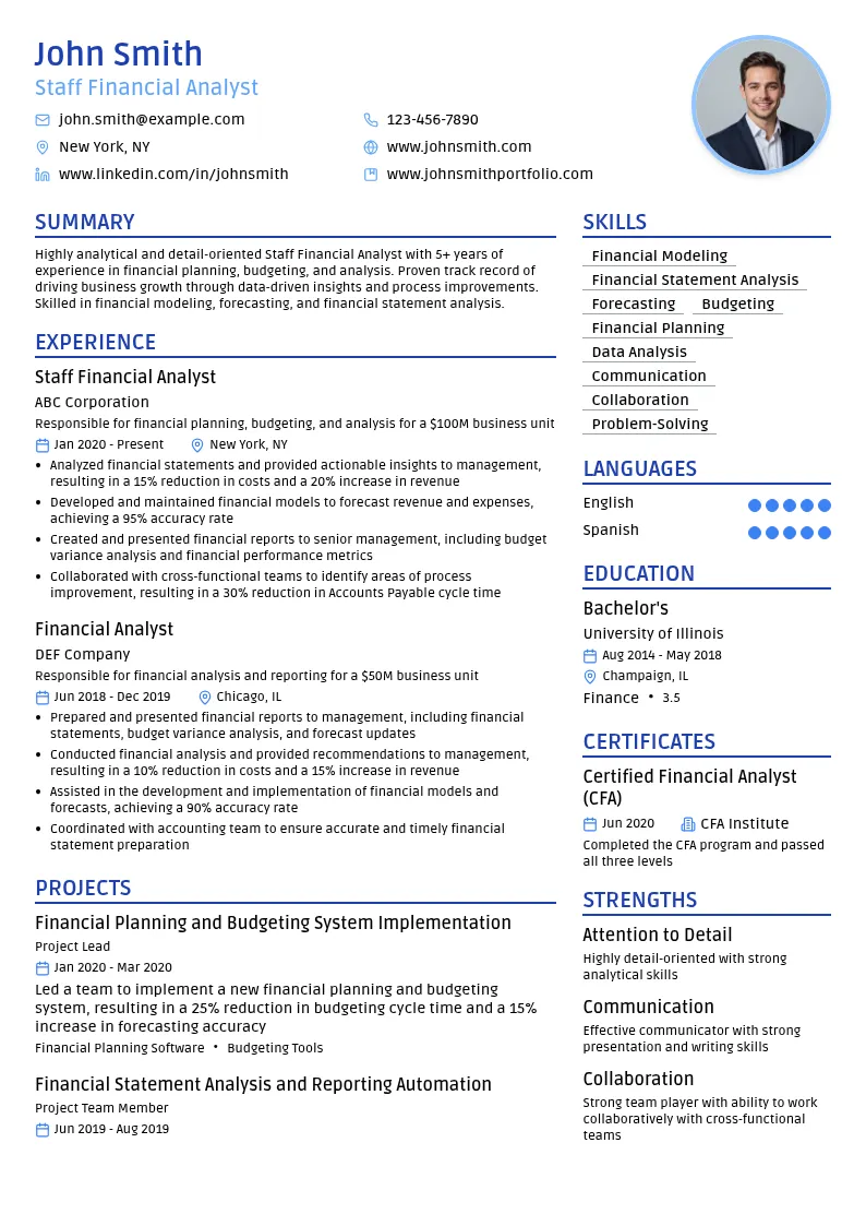 Staff Financial Analyst resume example