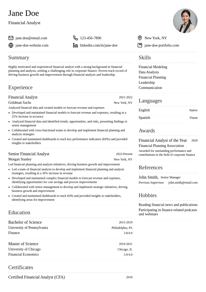 Corporate Finance resume example