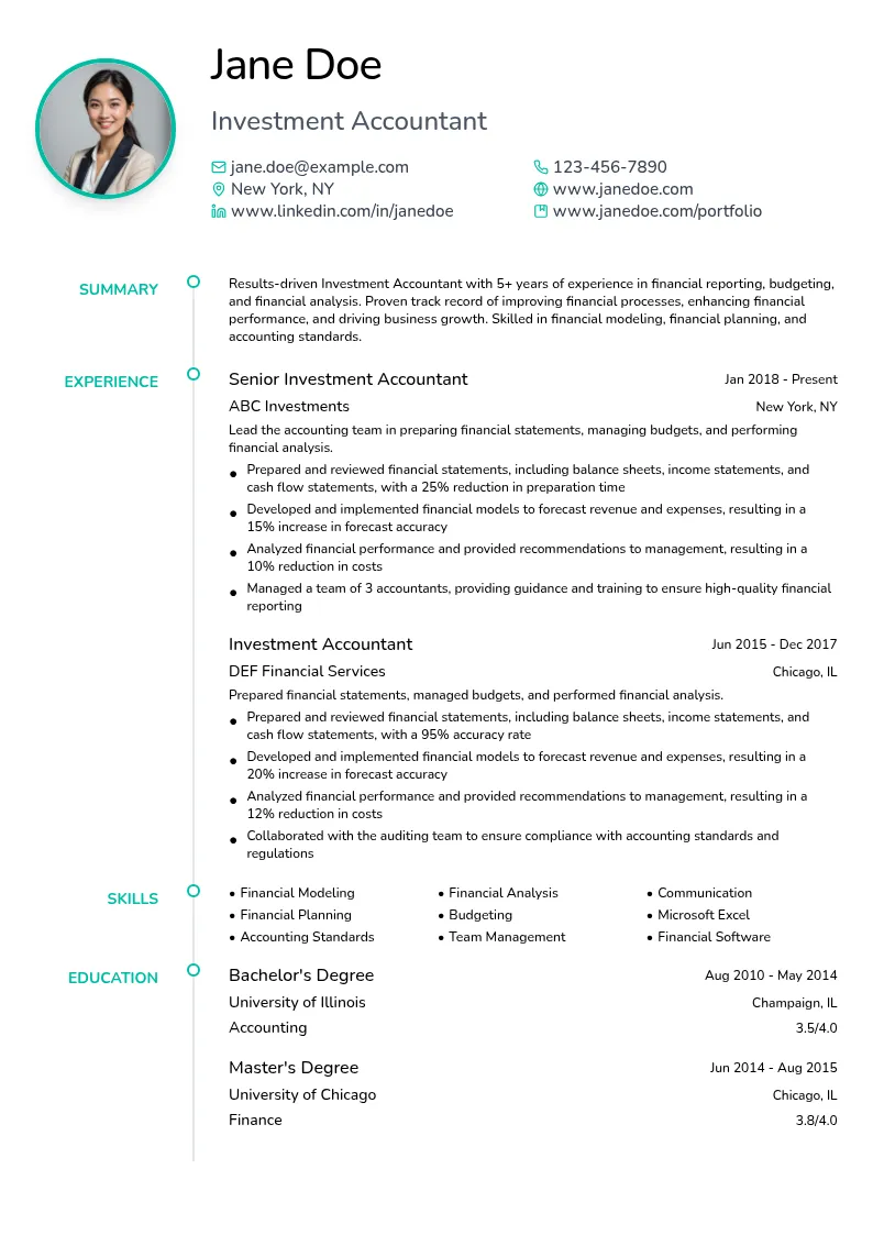 Investment Accountant resume example