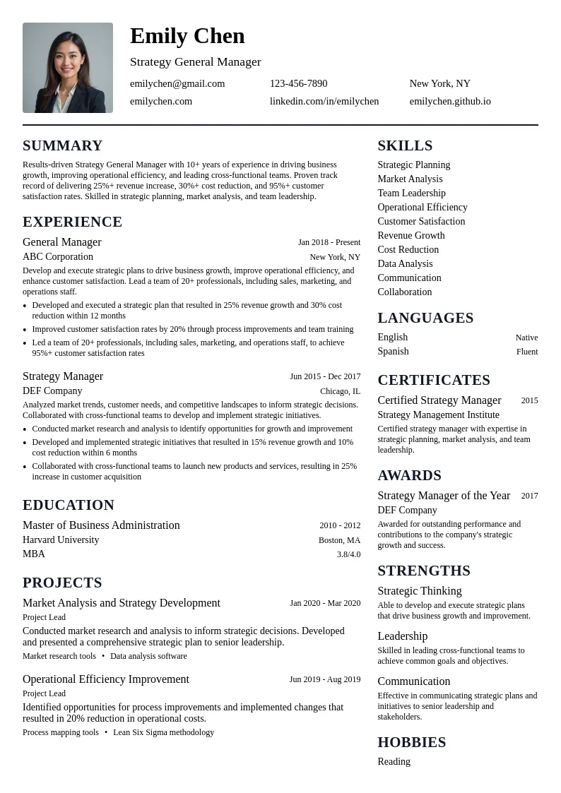 Strategy General Manager resume example