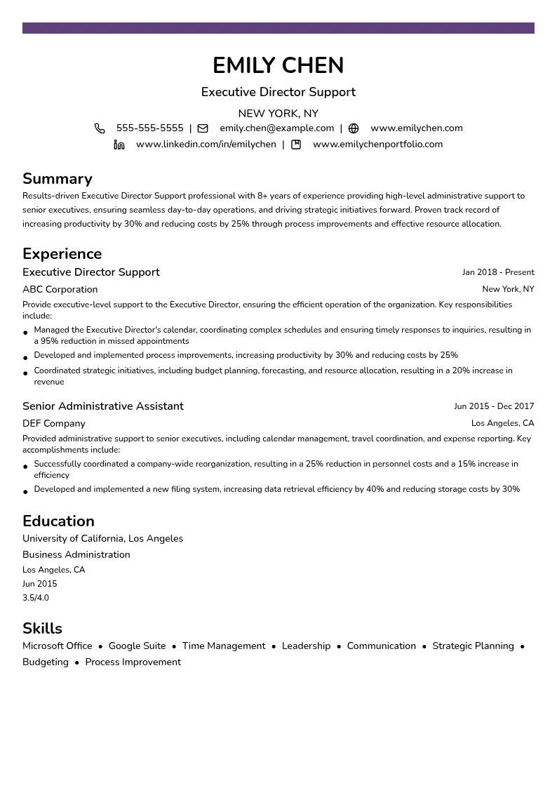 Executive Director Support resume example