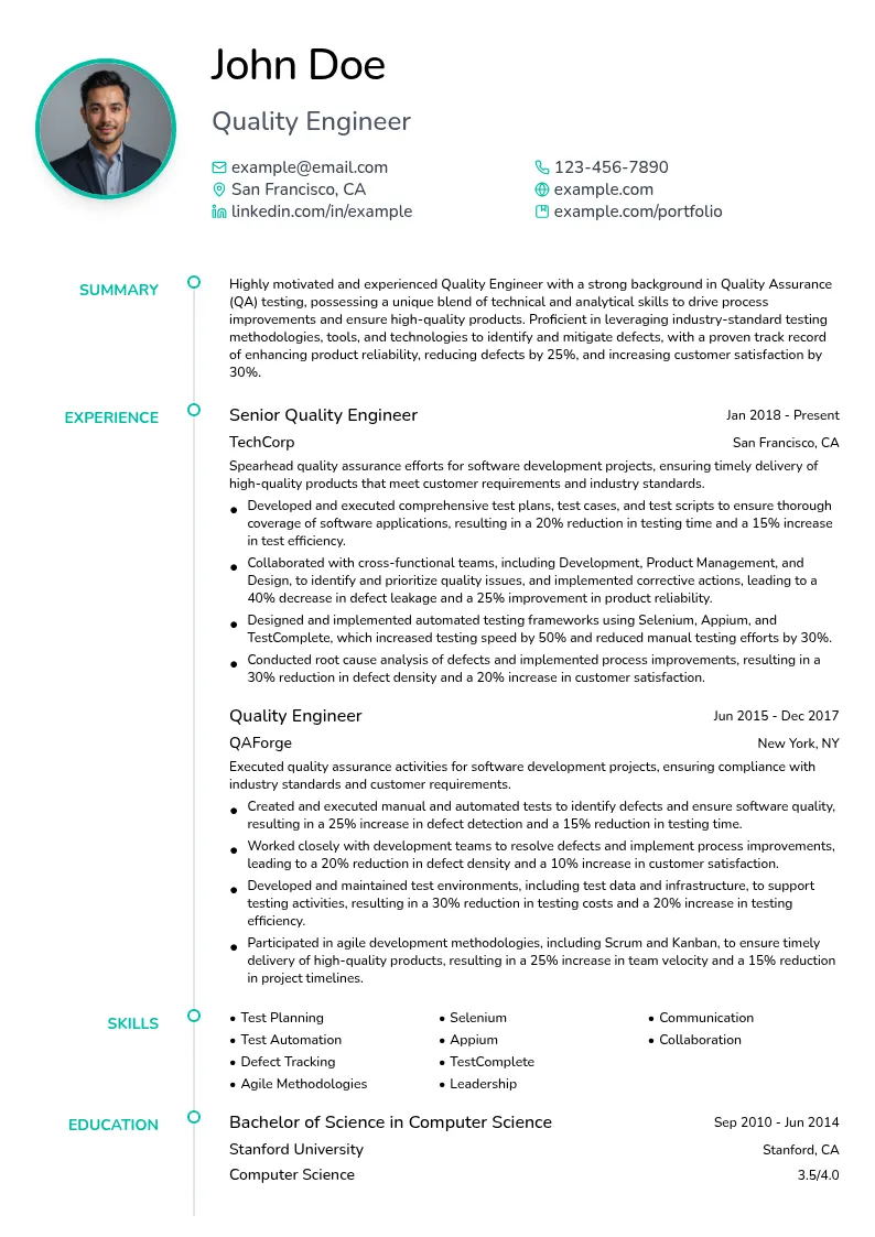 Quality Engineer resume example