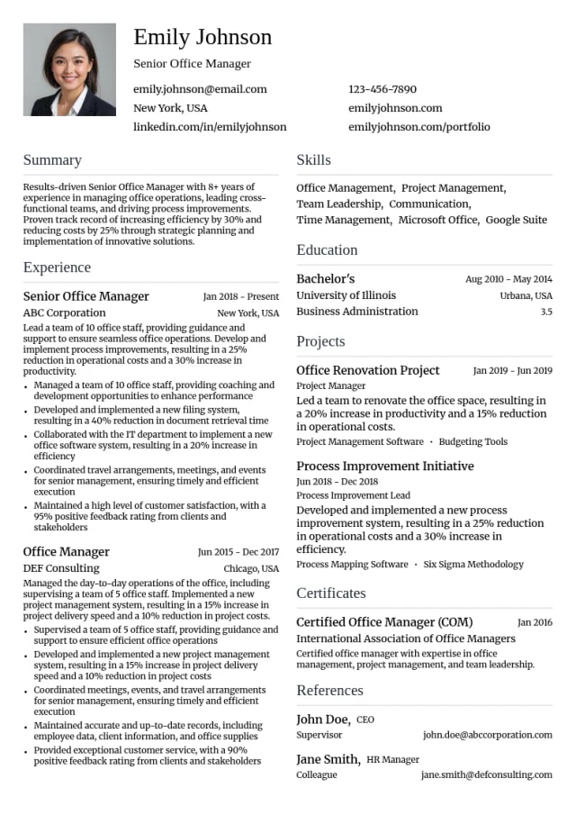 Senior Office Manager resume example