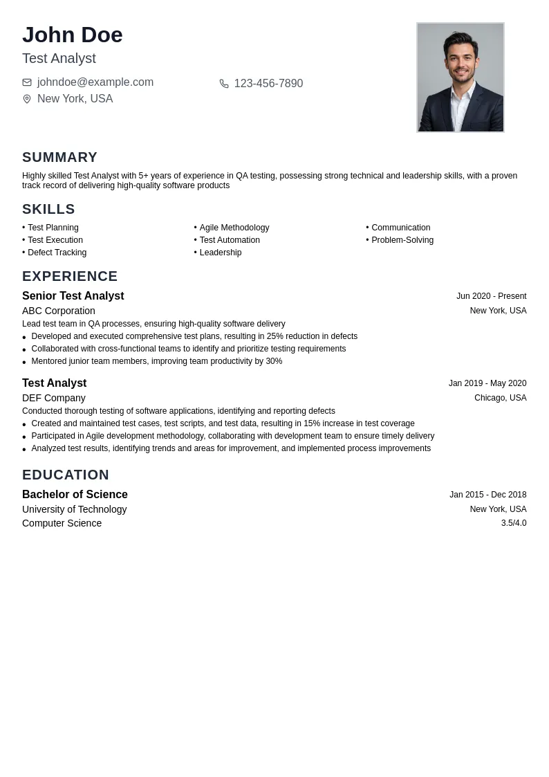 Test Analyst resume example