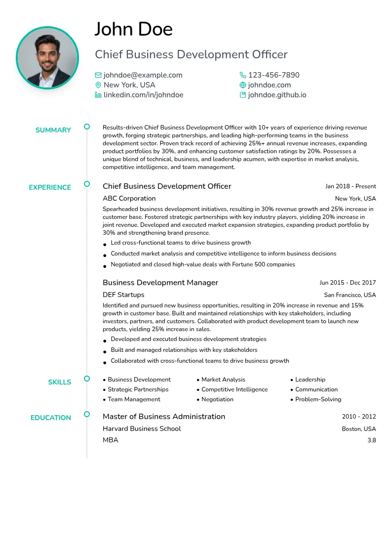 Chief Business Development Officer resume example