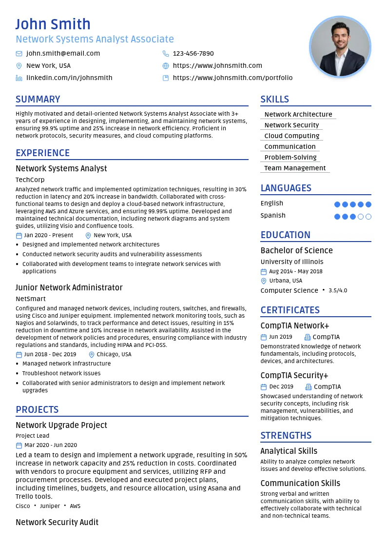 Network Systems Analyst Associate resume example