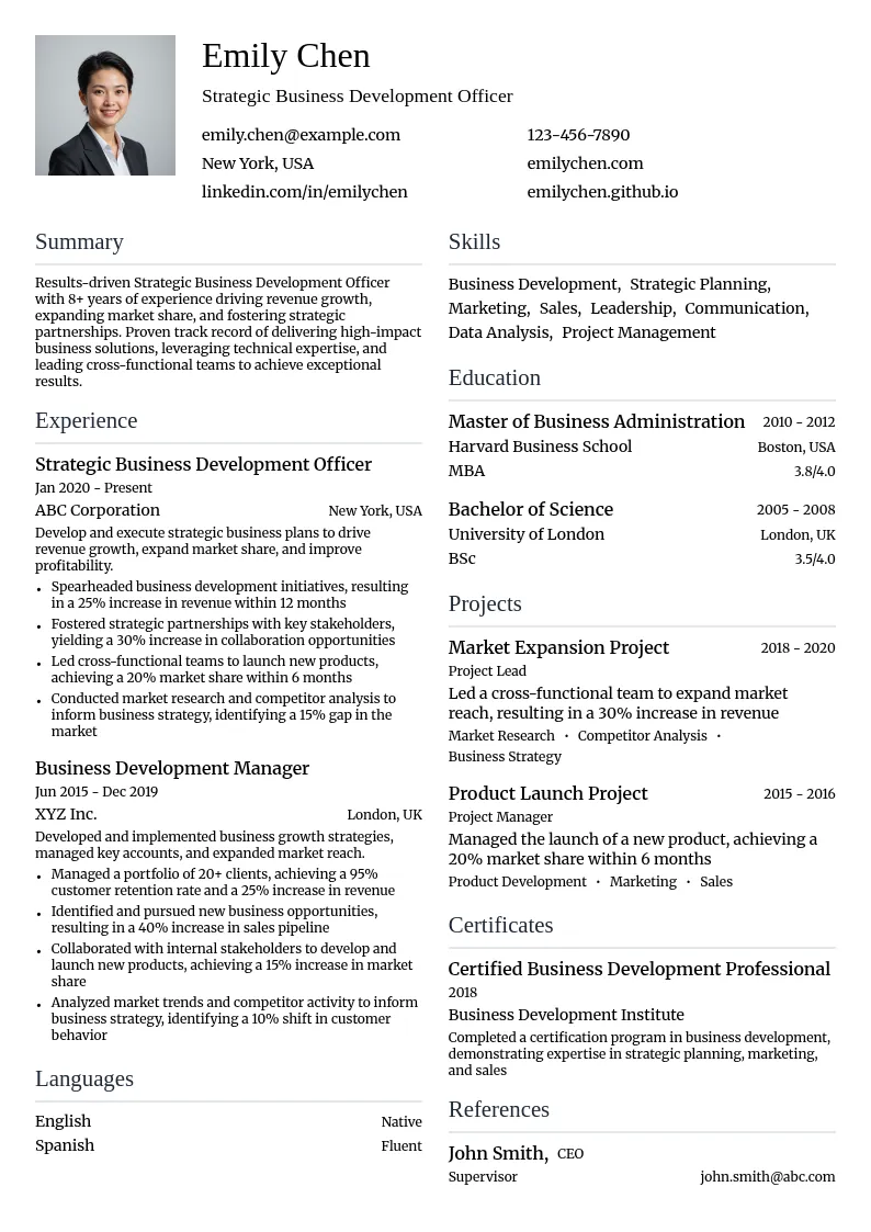 Strategic Business Development Officer resume example