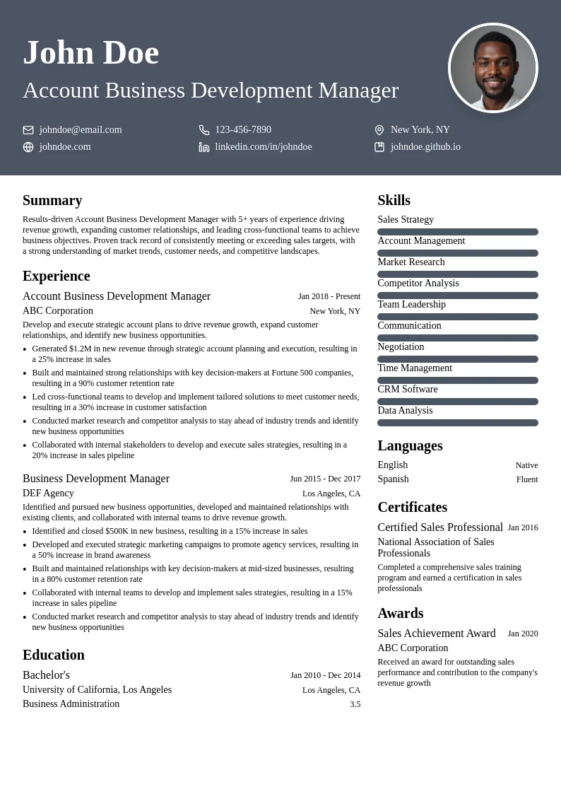 Account Business Development Manager resume example