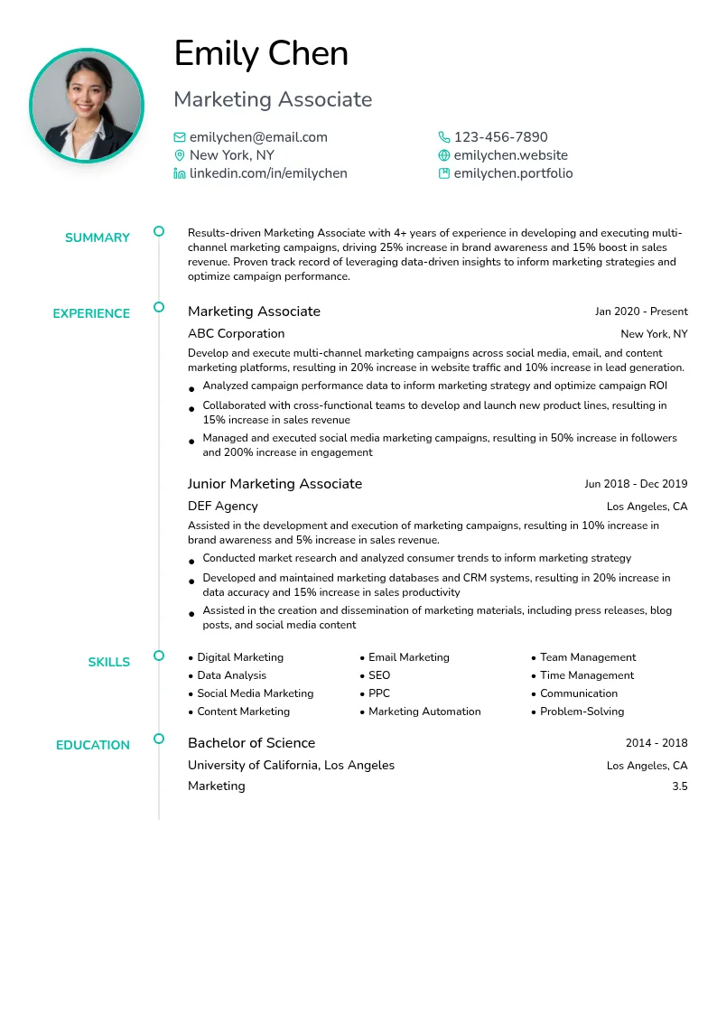 Marketing Associate resume example