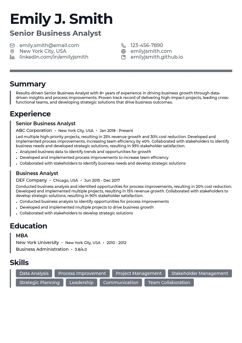 Enterprise Business Analyst resume example