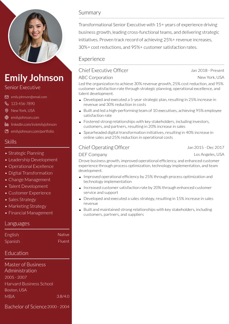 Senior Executive resume example