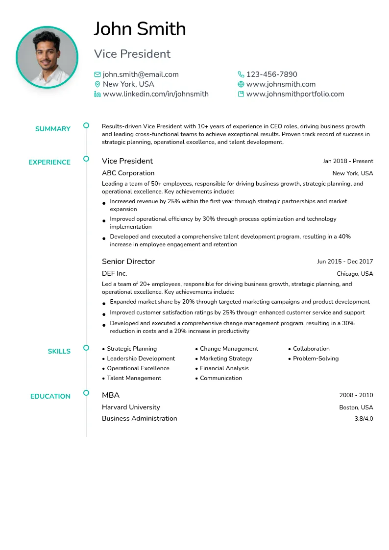 Vice President resume example