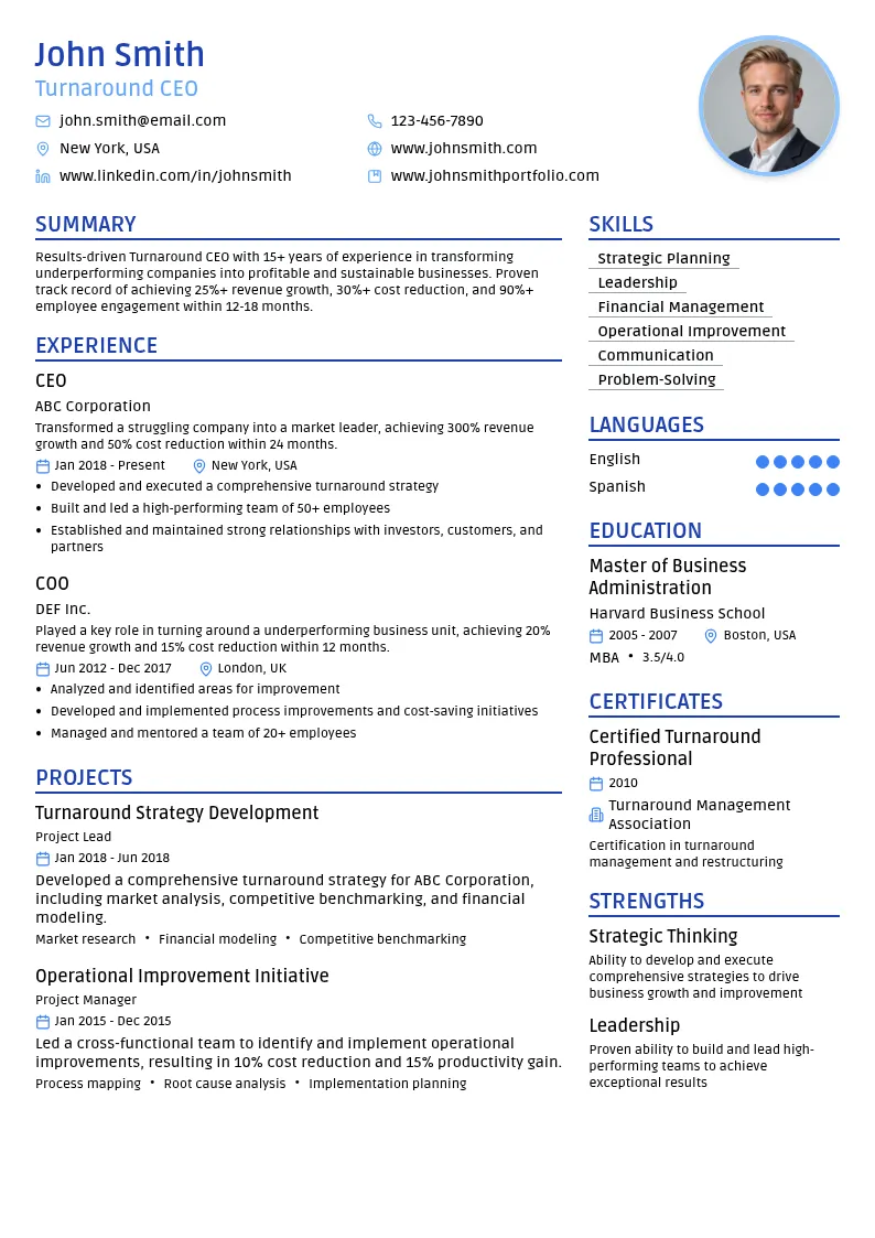 Turnaround CEO resume example