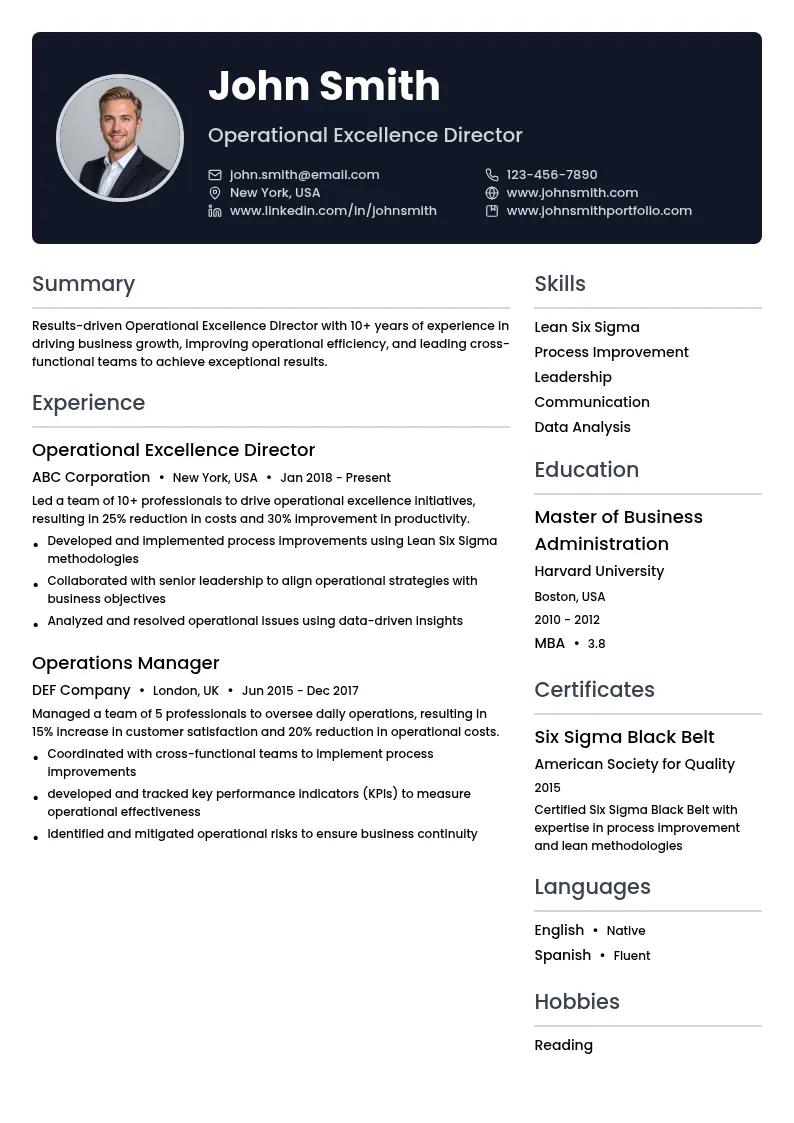Operational Excellence Director resume example