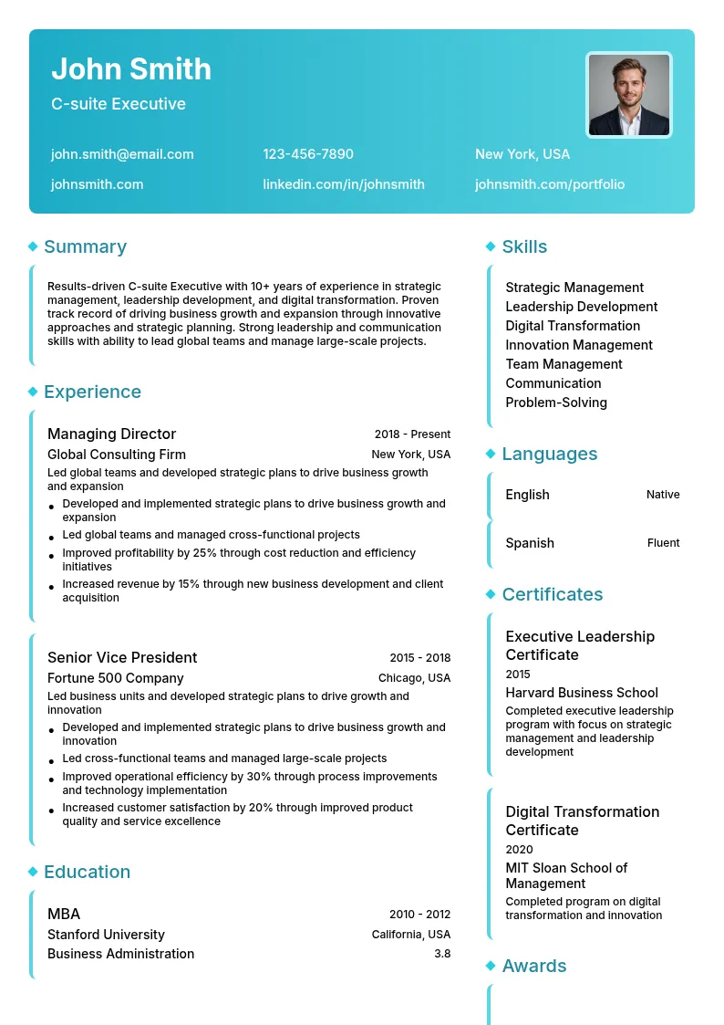 C-suite Executive resume example