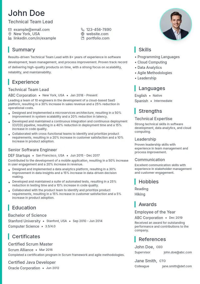 Technical resume example