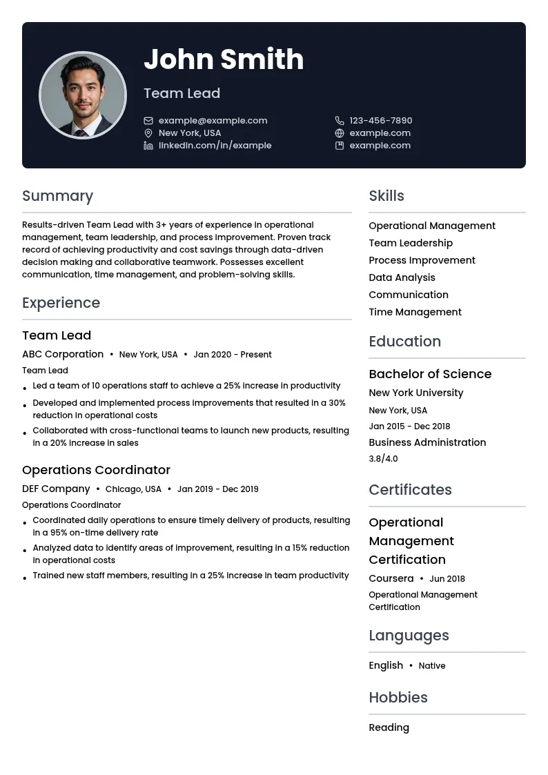 Operational resume example