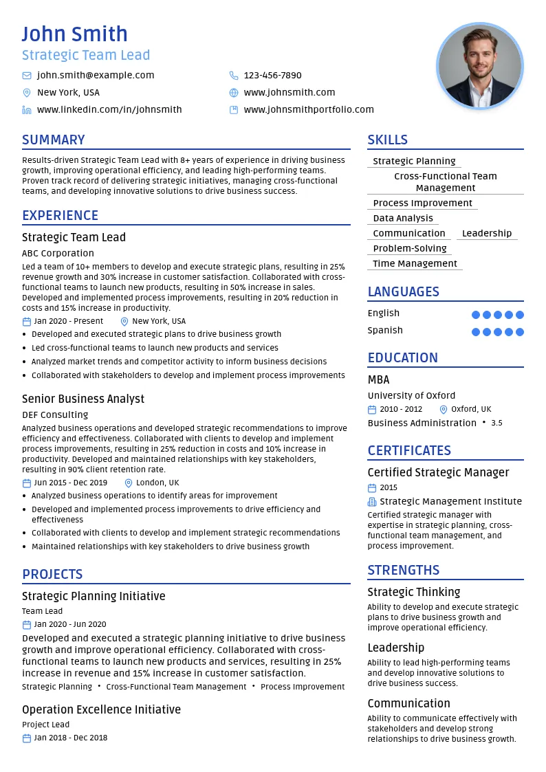 Strategic resume example
