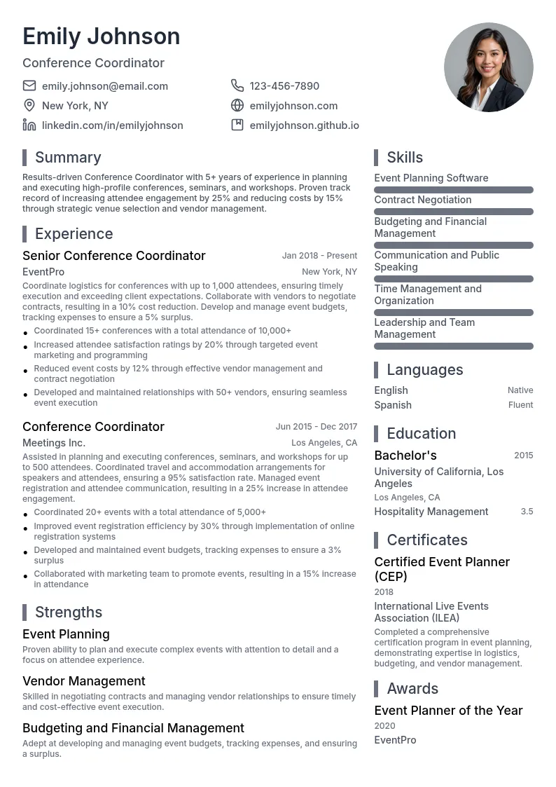 Conference Coordinator resume example