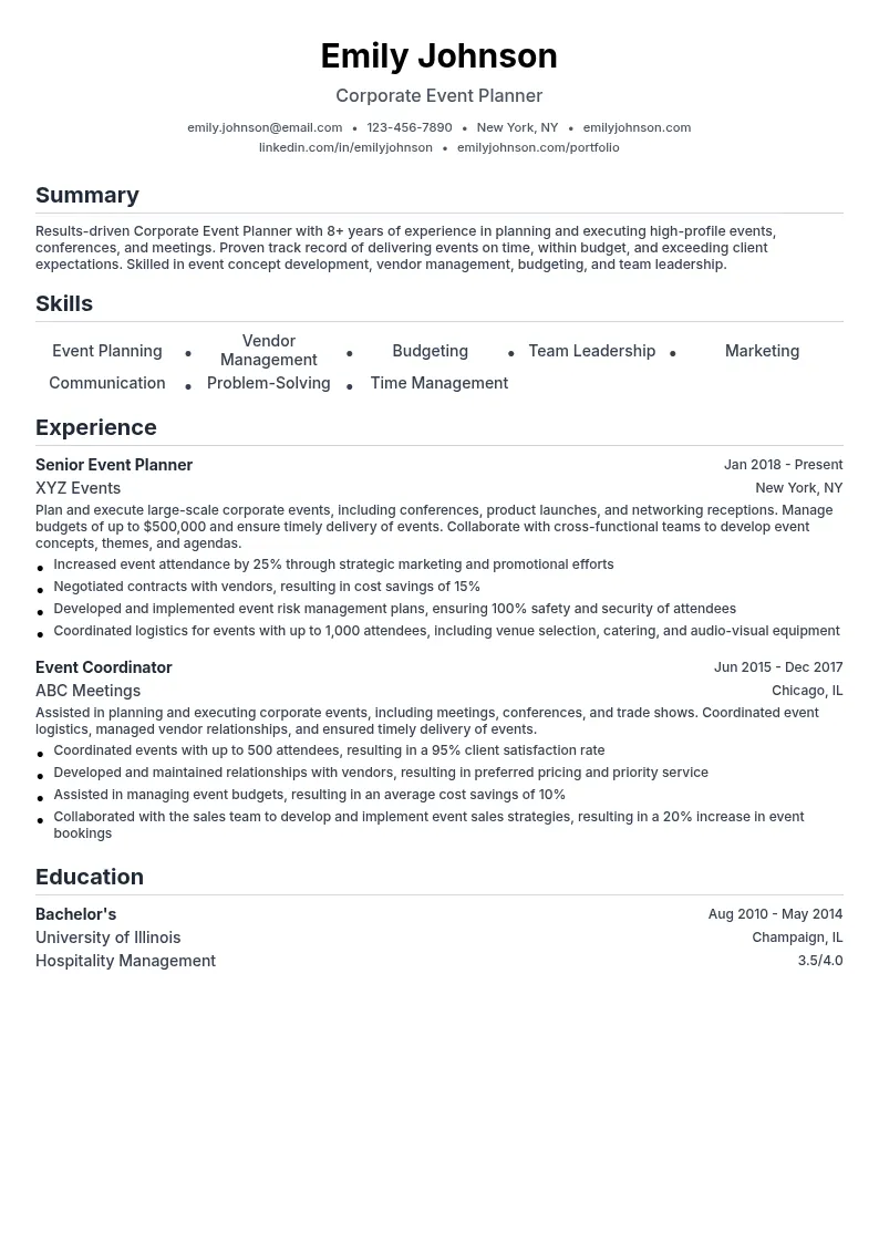 Corporate Event Planner resume example