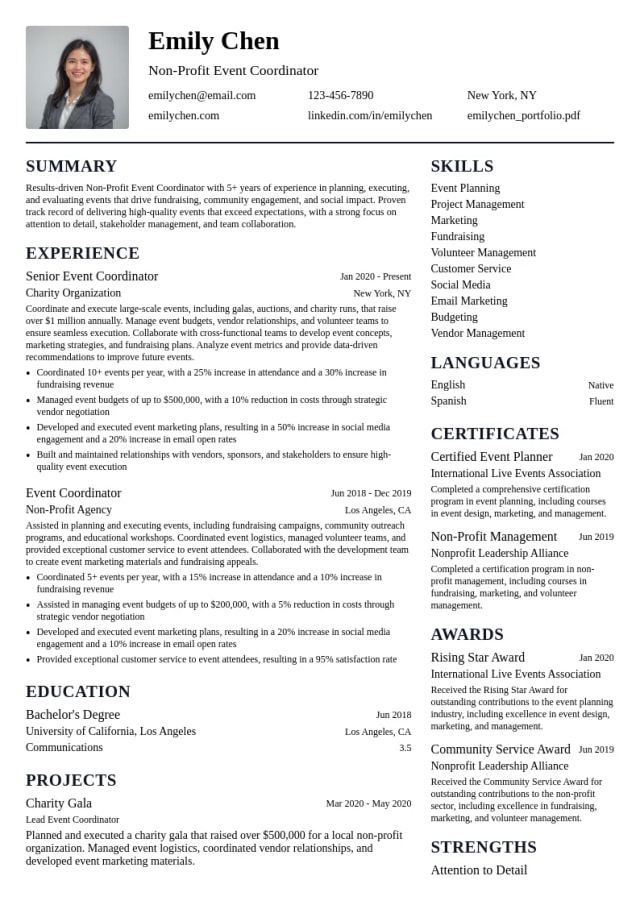 Non-Profit Event Coordinator resume example