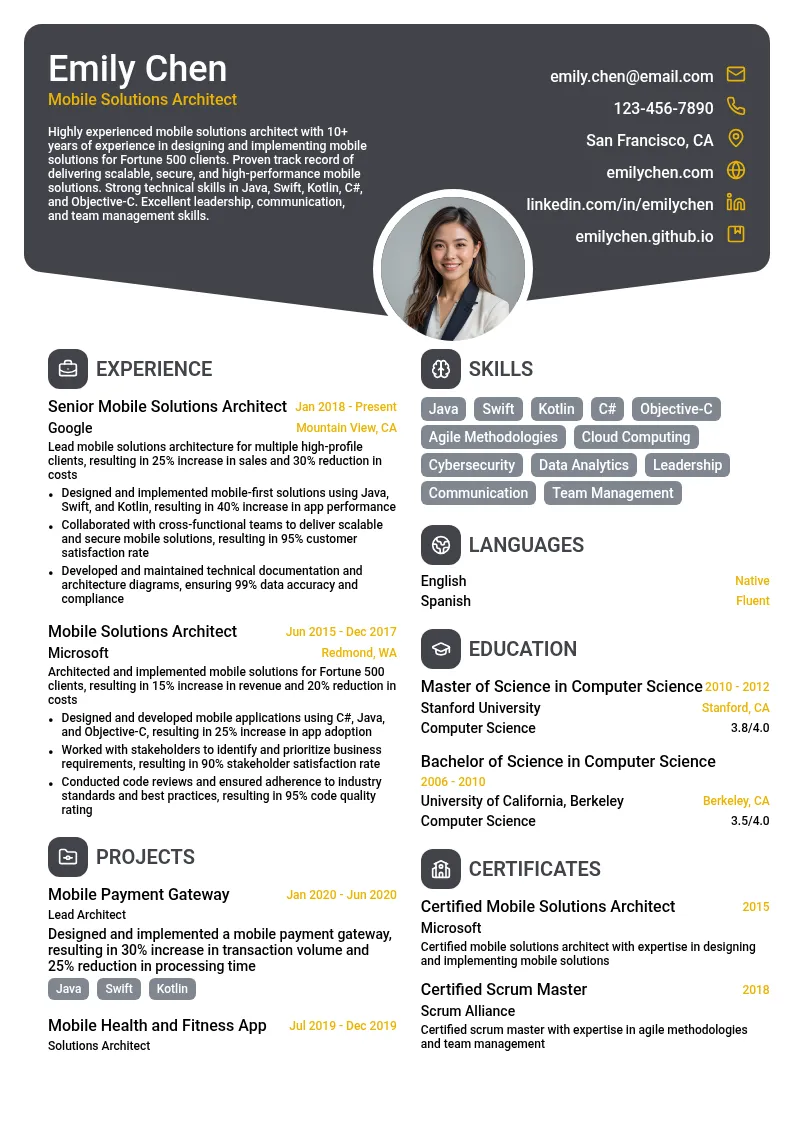 Mobile Solutions Architect resume example