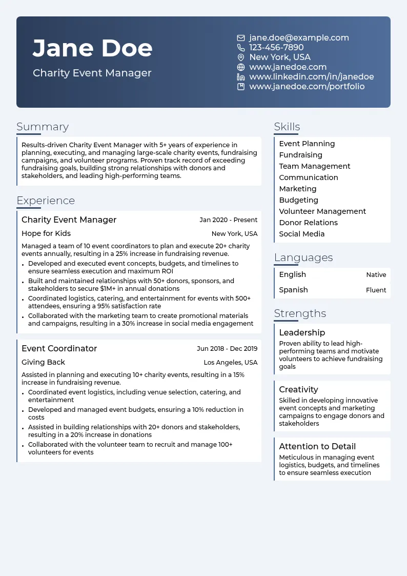 Charity Event Manager resume example