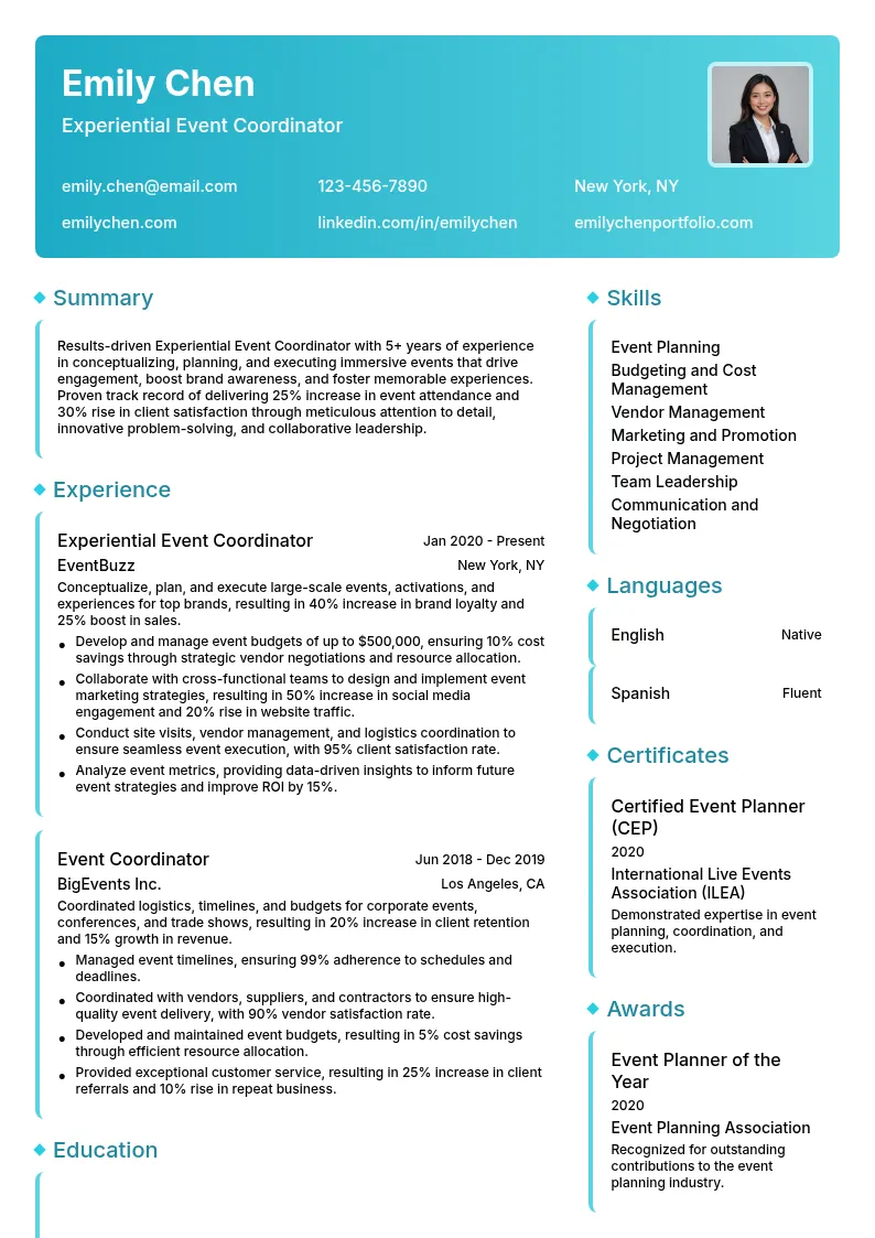 Experiential Event Coordinator resume example