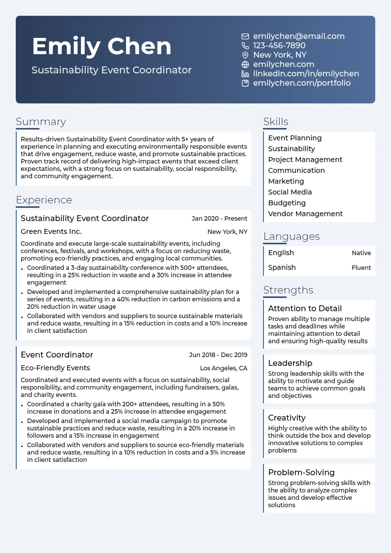 Sustainability Event Coordinator resume example