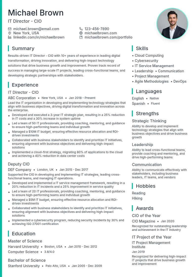 IT Director - CIO resume example