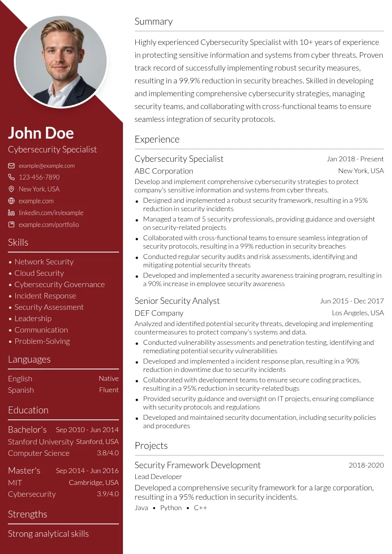 Cybersecurity Specialist - CIO resume example