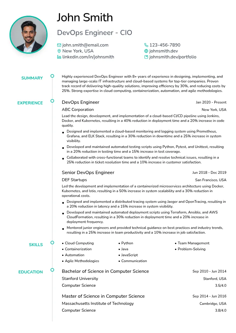 DevOps Engineer - CIO resume example