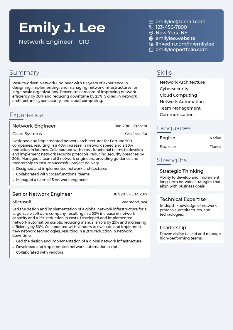 Network Engineer - CIO resume example
