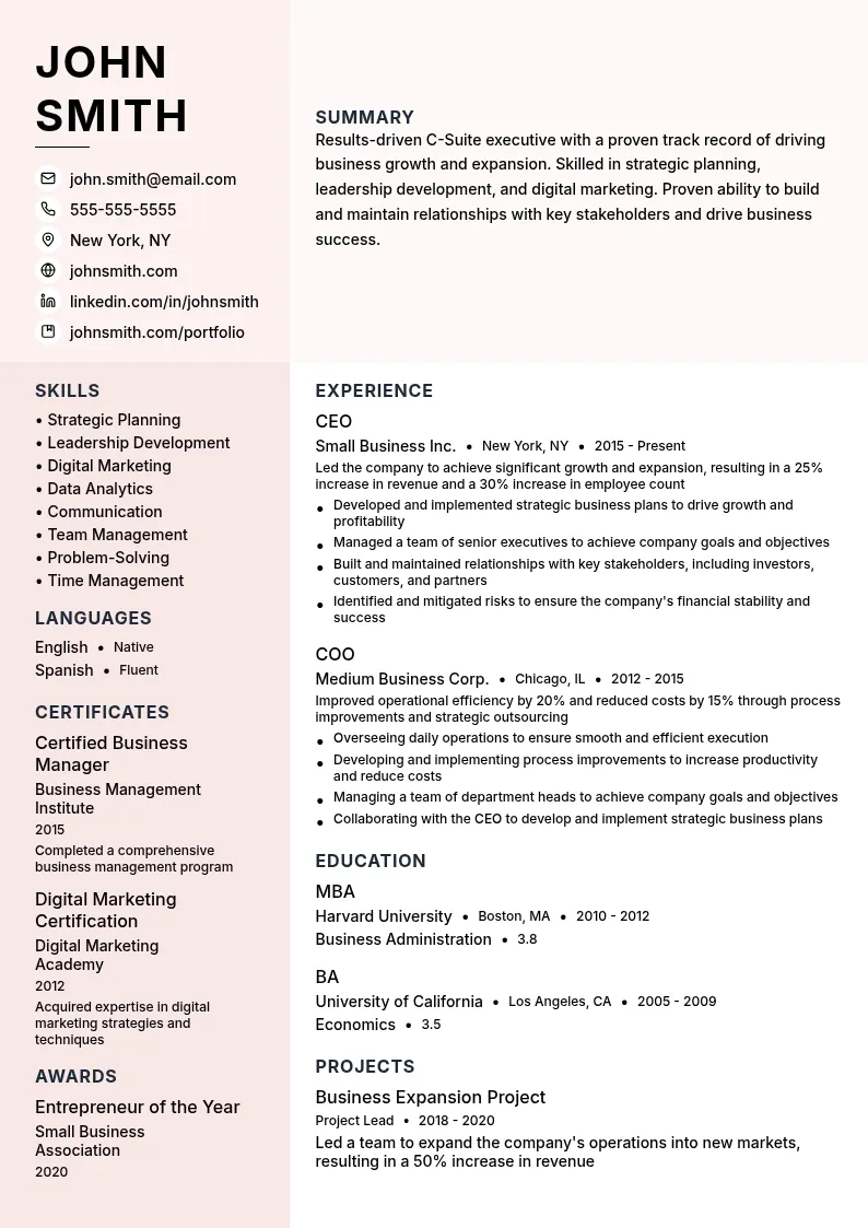 C-Suite resume example