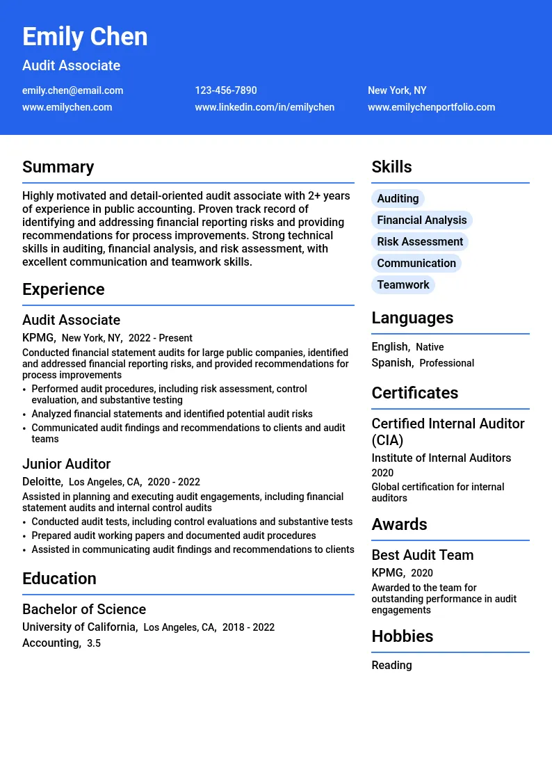 Audit Associate resume example