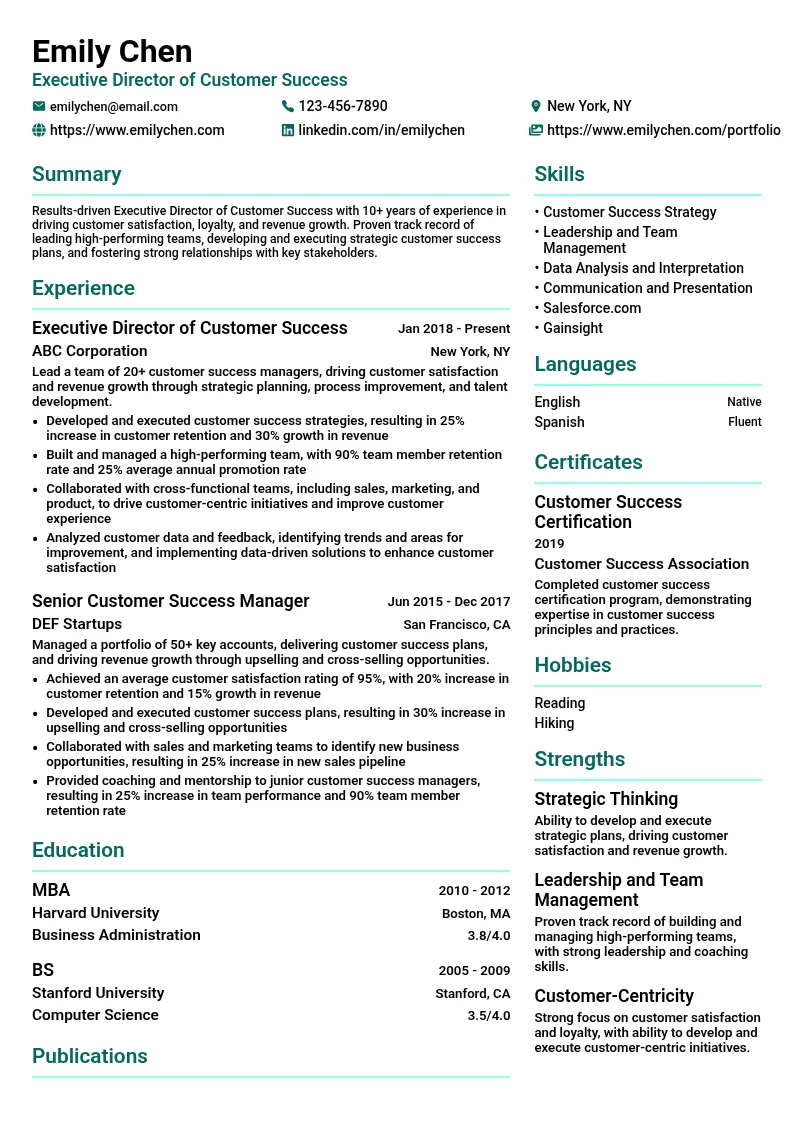 Executive Director of Customer Success resume example