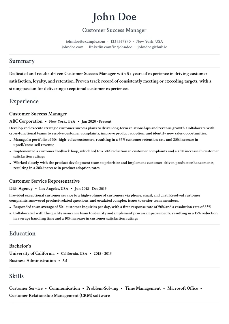 Customer Service Operations resume example