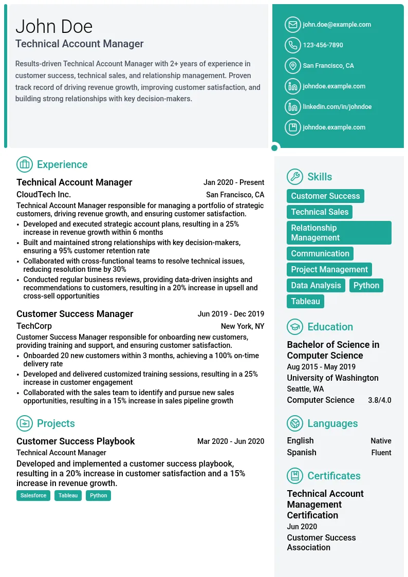 Technical Account Manager resume example