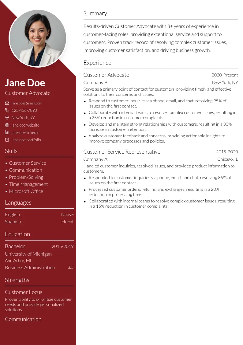 Customer Advocate resume example