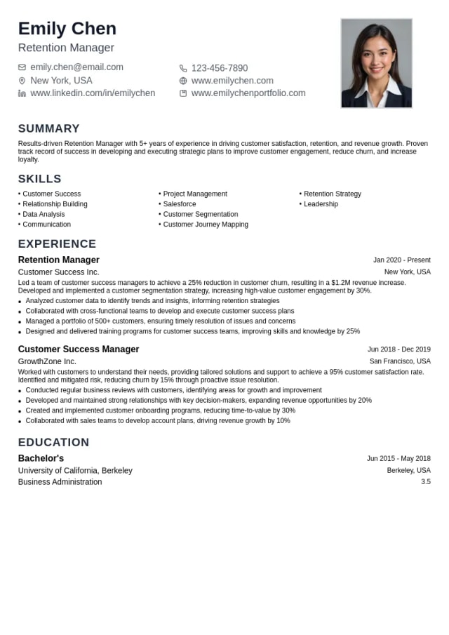 Retention Manager resume example