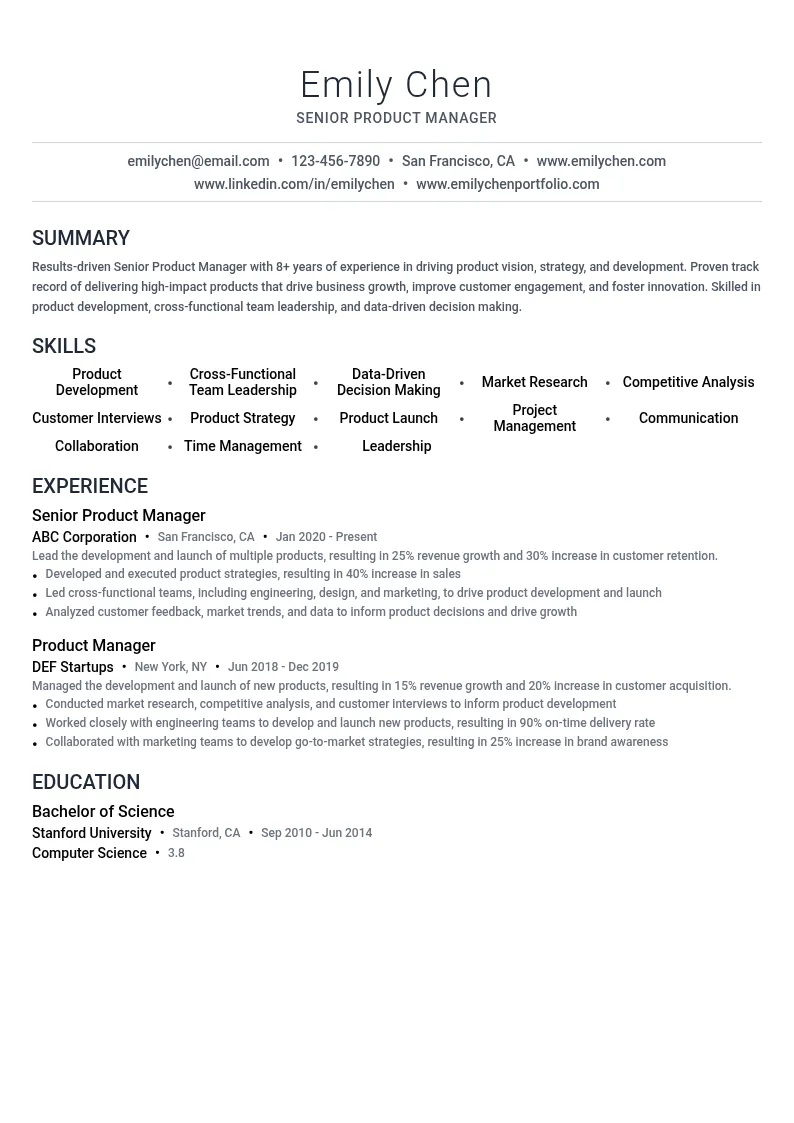 Senior Product Manager resume example