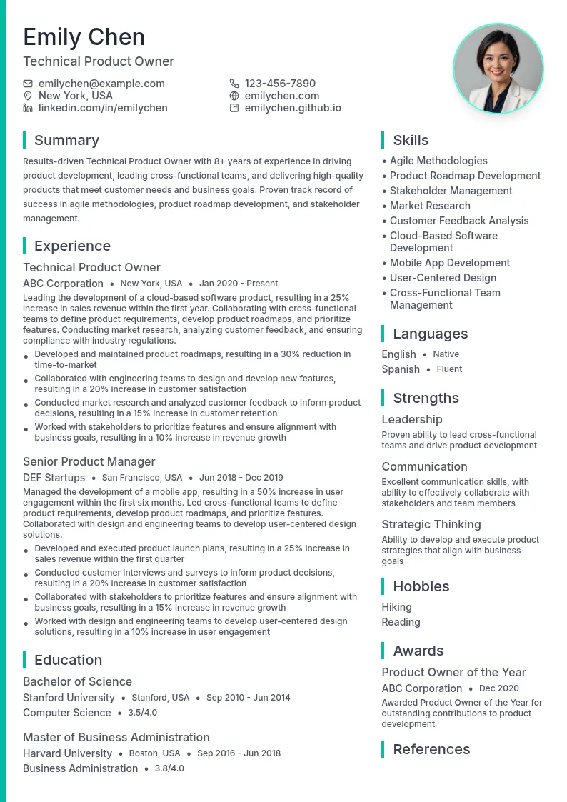 Technical Product Owner resume example