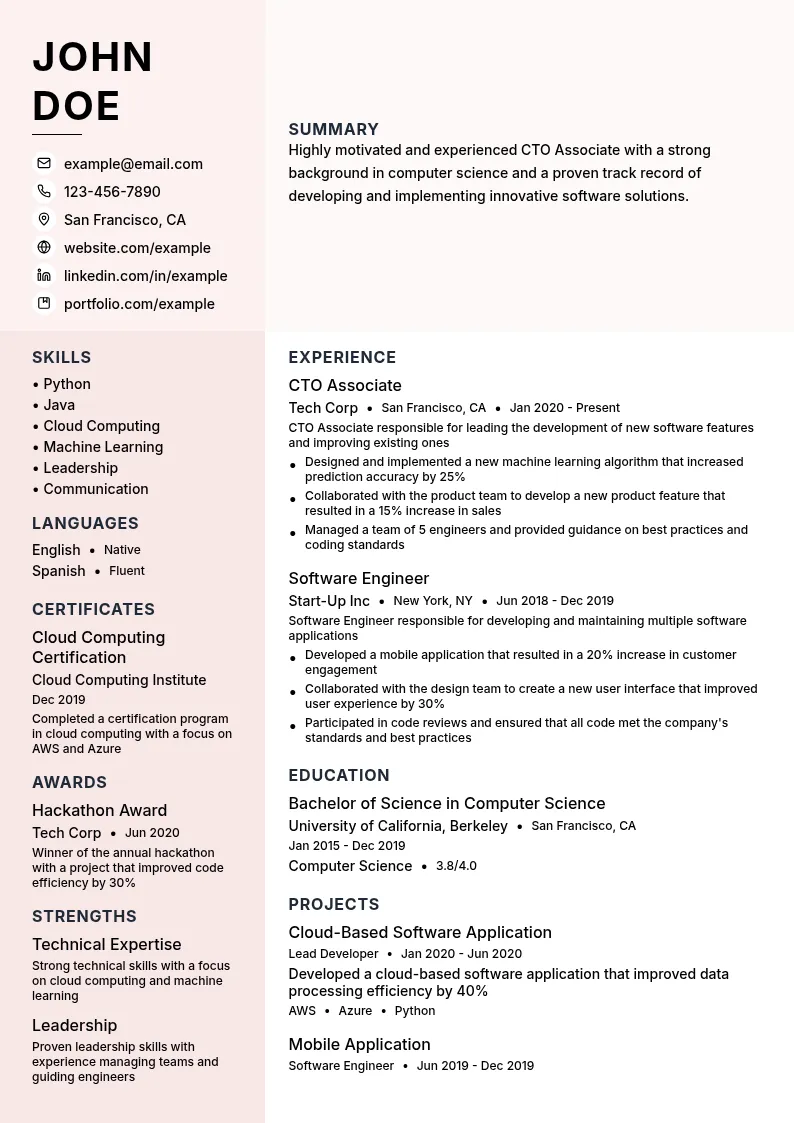 CTO Associate resume example