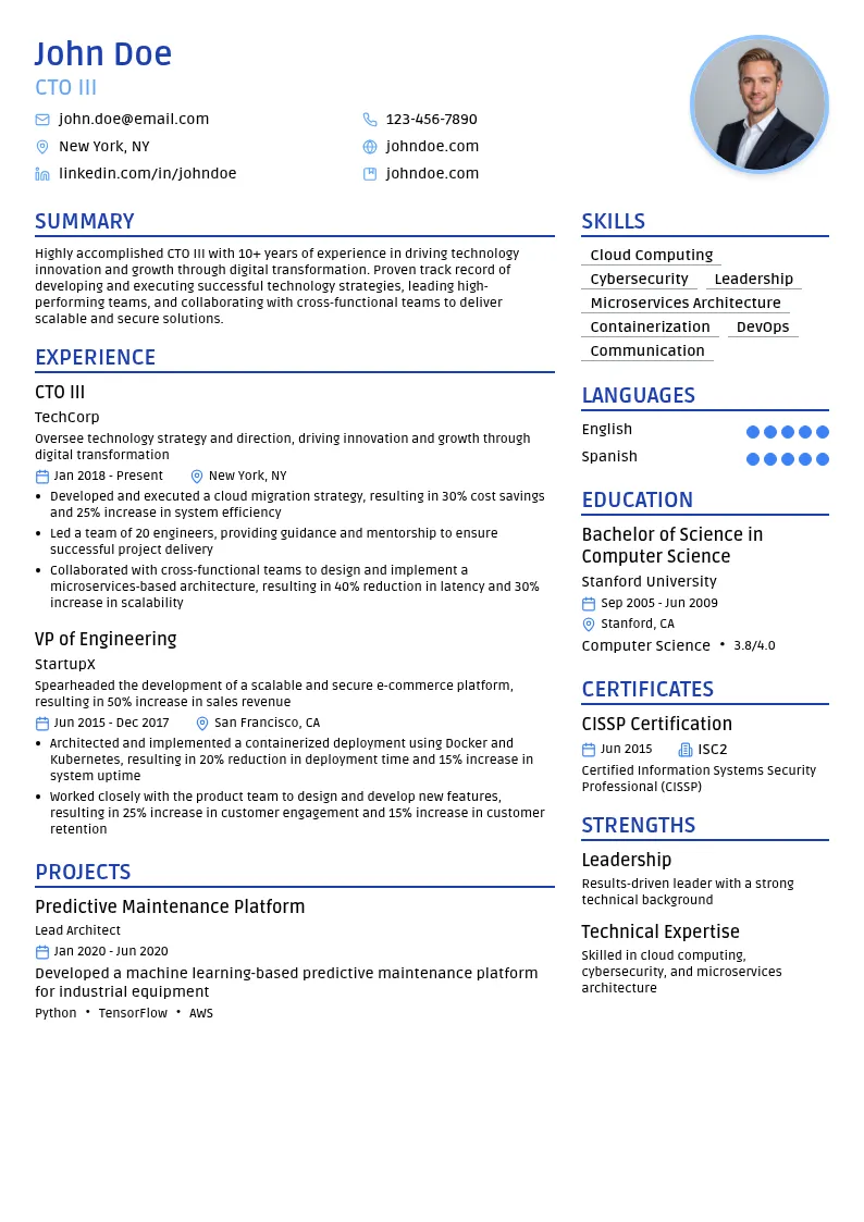 CTO III resume example